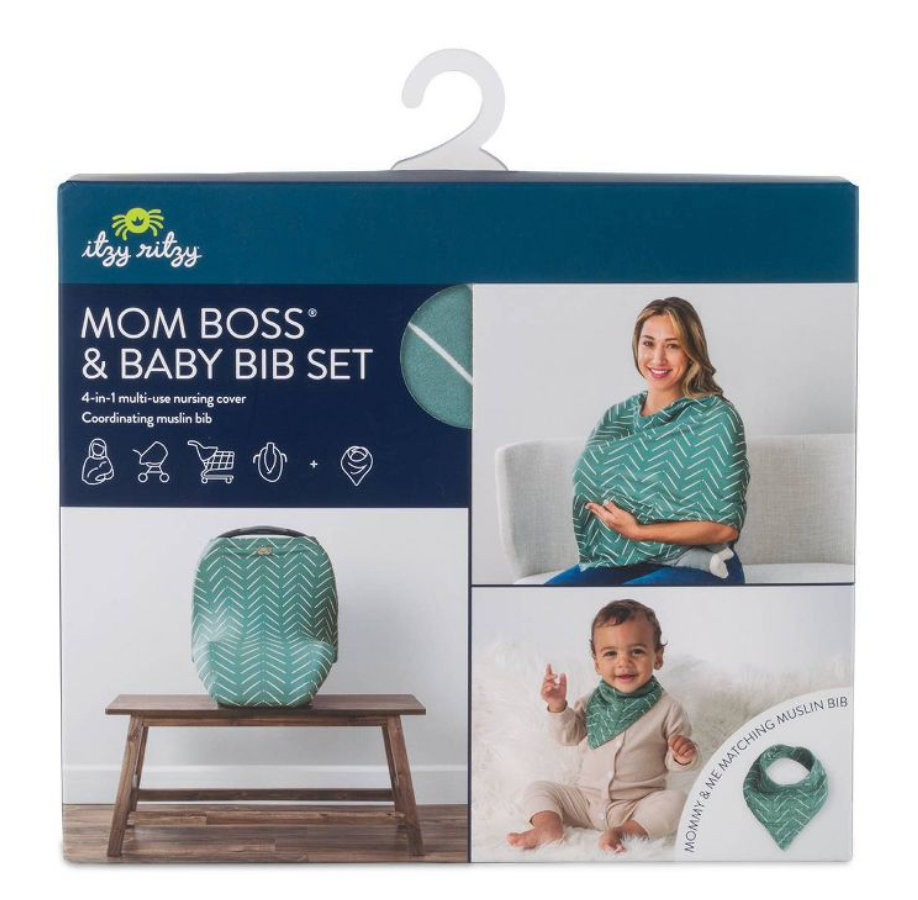 Mom Boss™ & Baby Bib Set Sage