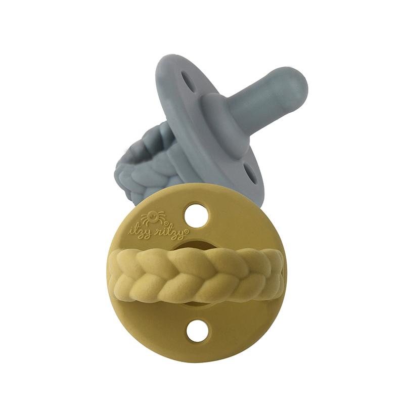 Sweetie Soother™ - Pacifier 2-Pack Itzy Ritzy Dark Gray and Mustard Braids