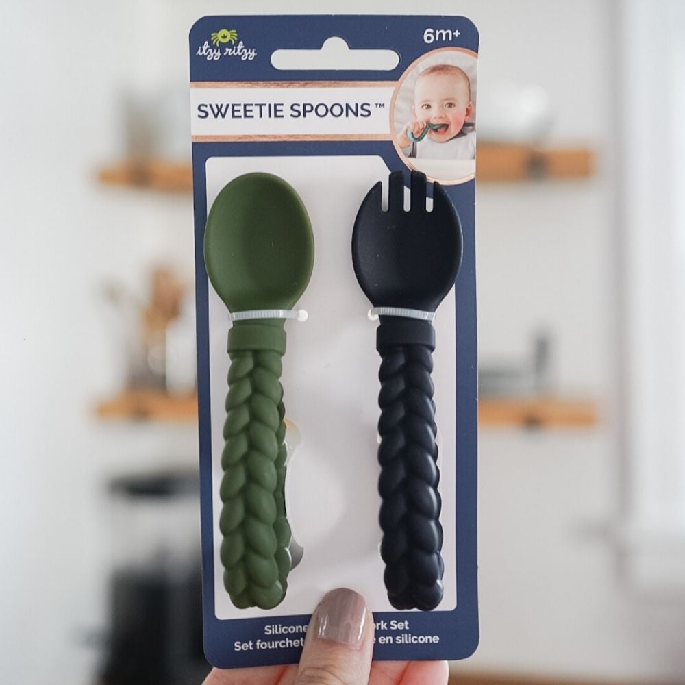 Cyber Sweetie Spoons™ - Silicone Baby Fork + Spoon Set Feeding & Breastfeeding Itzy Ritzy® Camo & Midnight 