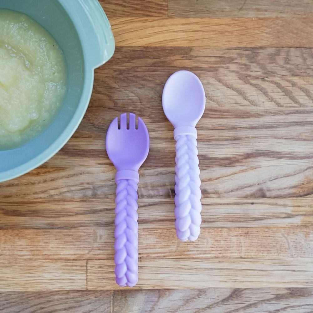 Cyber Sweetie Spoons™ - Silicone Baby Fork + Spoon Set Feeding & Breastfeeding Itzy Ritzy® Amethyst & Purple Diamond 