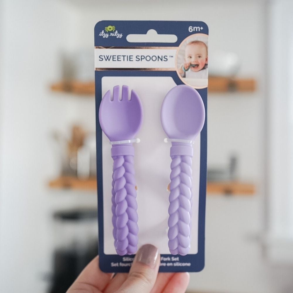 Cyber Sweetie Spoons™ - Silicone Baby Fork + Spoon Set Feeding & Breastfeeding Itzy Ritzy® Amethyst & Purple Diamond 