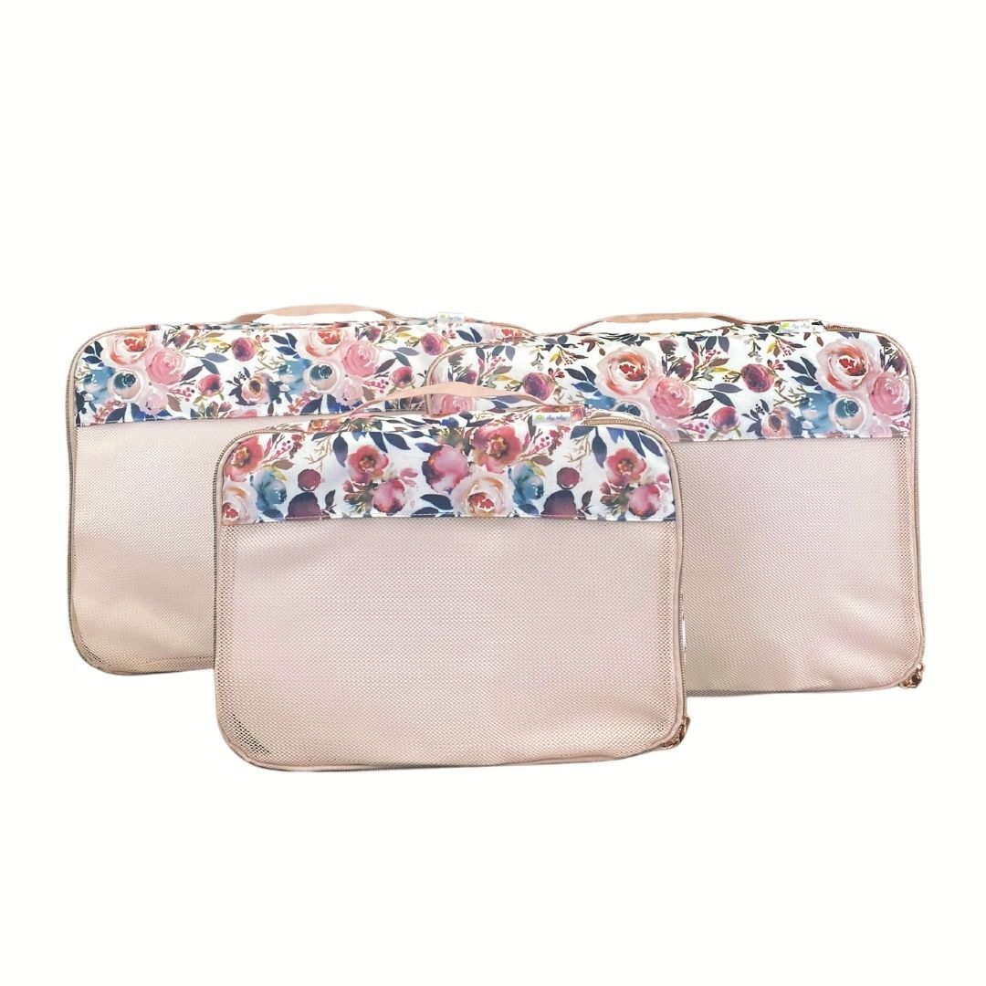 Cyber Pack Like A Boss™ - Large Packing Cubes 3pc Set Storage Itzy Ritzy Blush Floral 