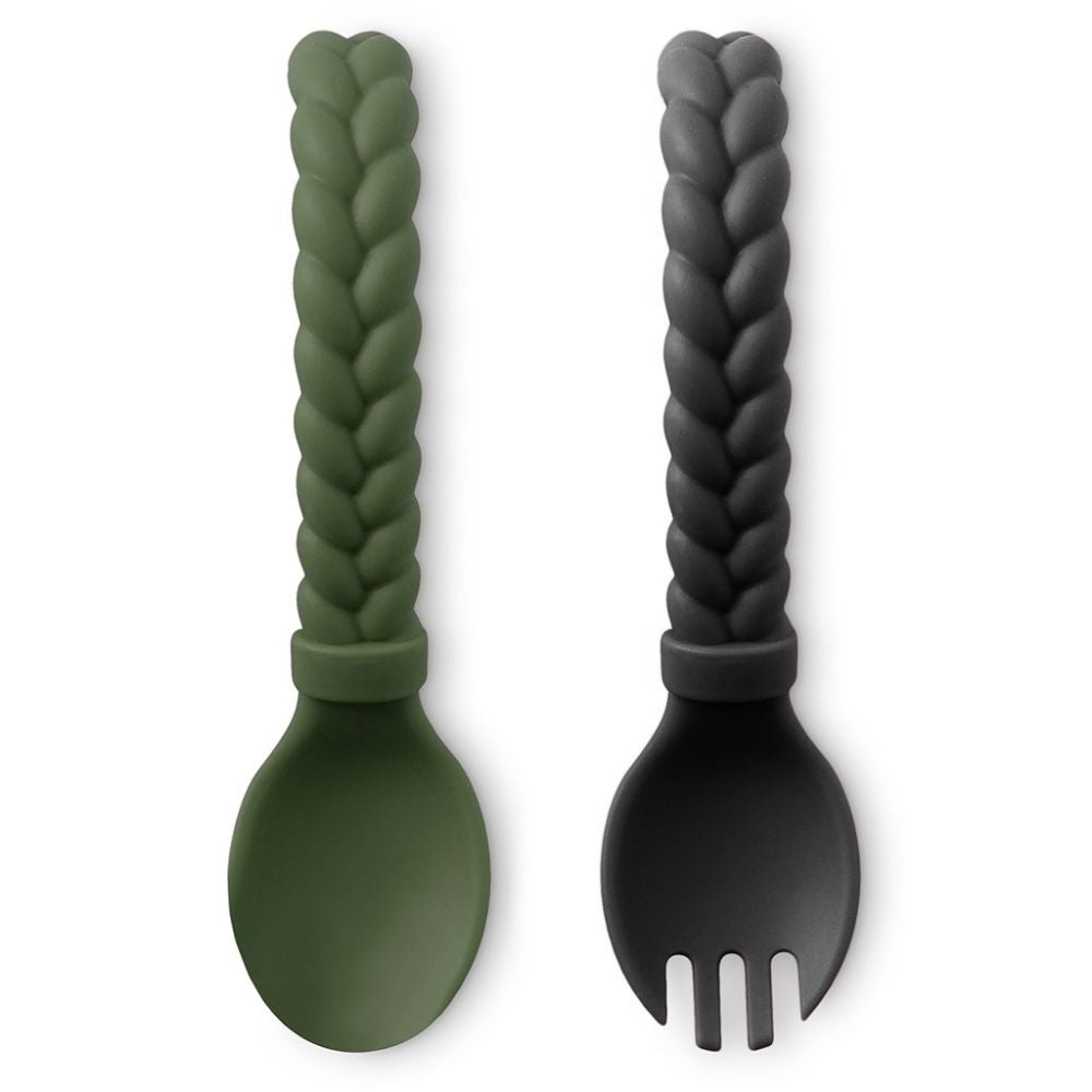 Cyber Sweetie Spoons™ - Silicone Baby Fork + Spoon Set Feeding & Breastfeeding Itzy Ritzy® Camo & Midnight 