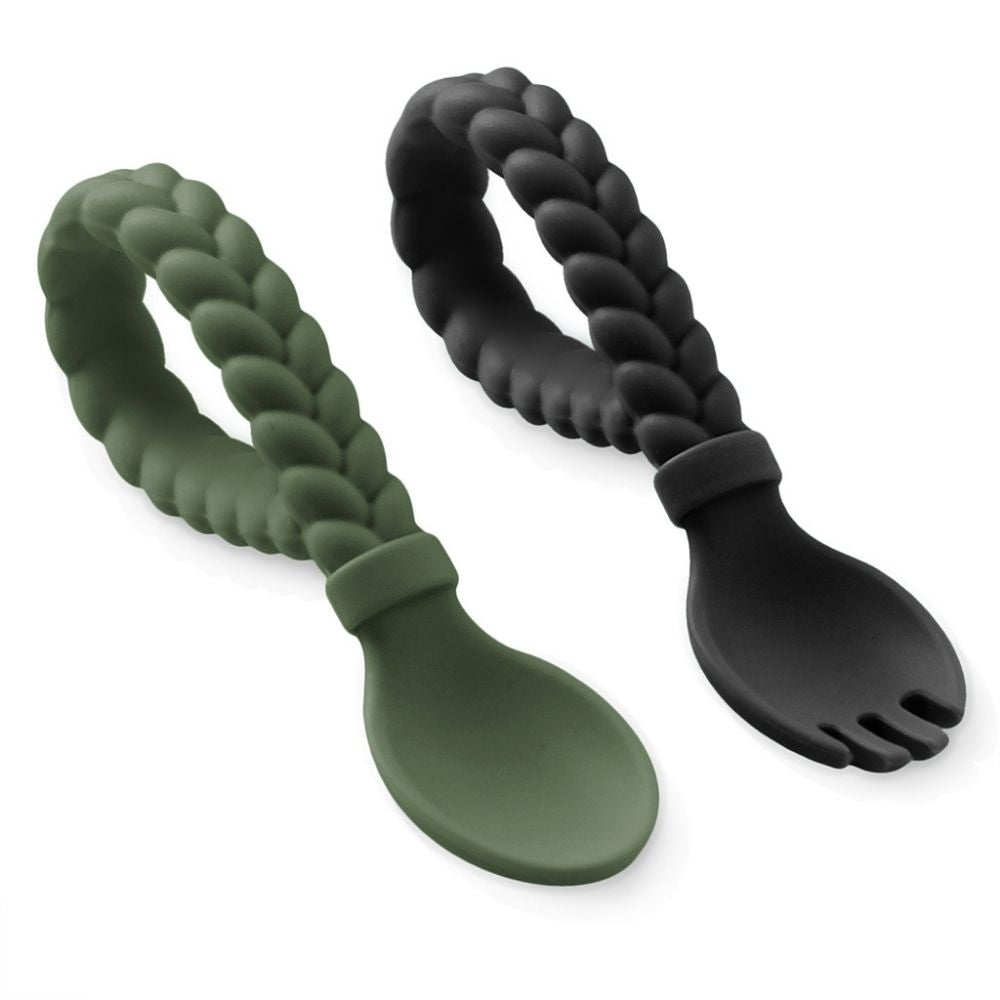 Cyber Sweetie Spoons™ - Silicone Baby Fork + Spoon Set Feeding & Breastfeeding Itzy Ritzy® Camo & Midnight 