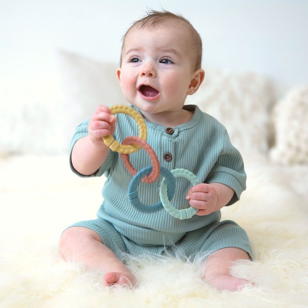 Cyber Bitzy Bespoke™ Ritzy Rings Linking Ring Set Toys, Gyms & Tummy Time Itzy Ritzy® Neutral Rainbow